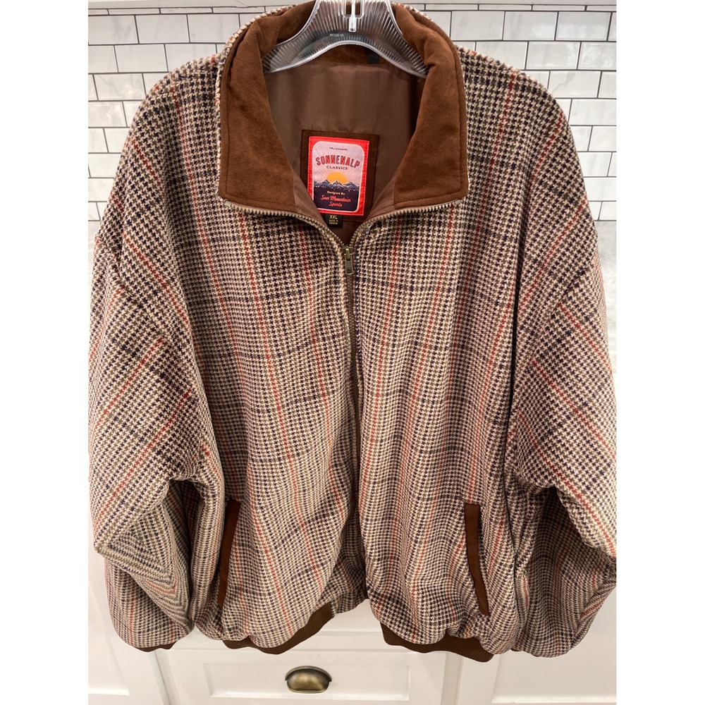 Sonnenalp Sun Mountain Jacket Mens XXL Brown Plaid Velour Sports Full Zip Coat